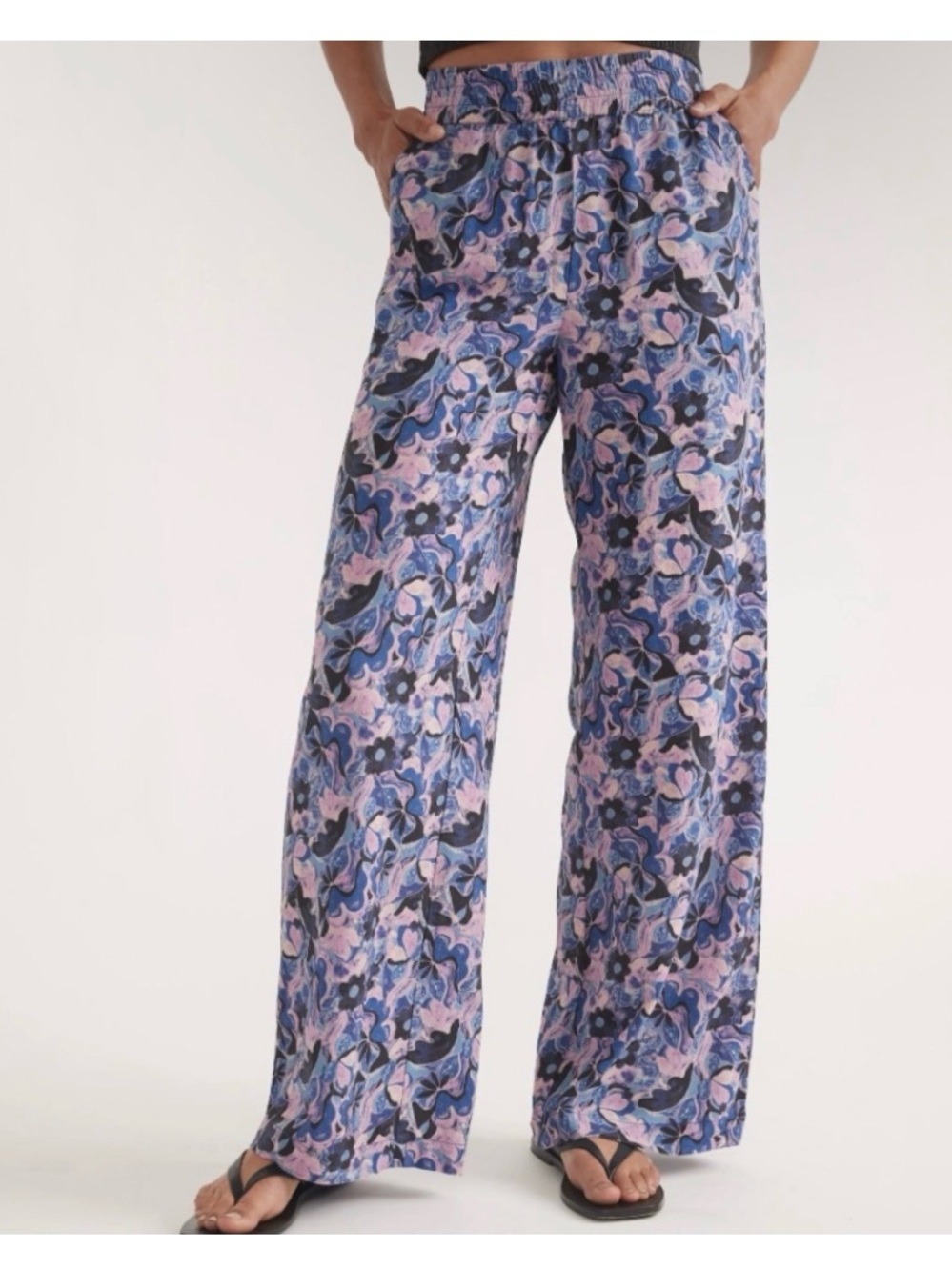 Marine Layer Allison Trouser Lavender and Blue Floral Wide-Leg Pants